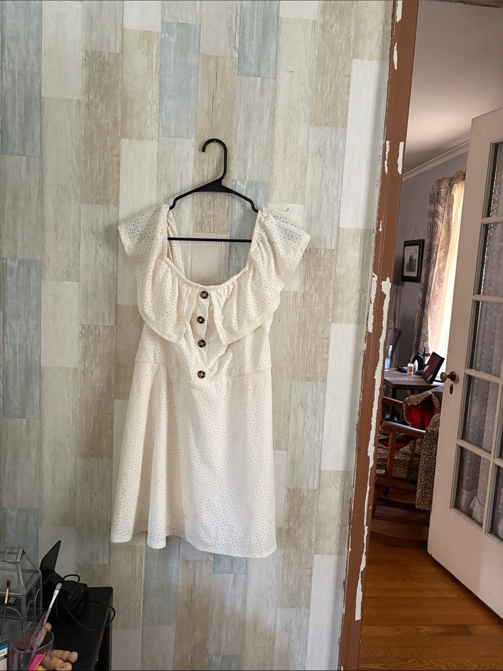 Speechless Cream Eyelet Ruffle-Front Mini Dress